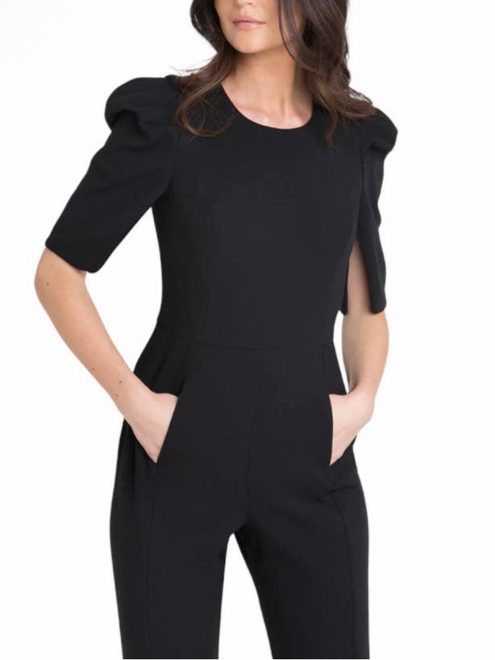 Black Halo Russo Puff & Split Sleeve Black Jumpsuit Size 10, EUC - Picture 4 of 13